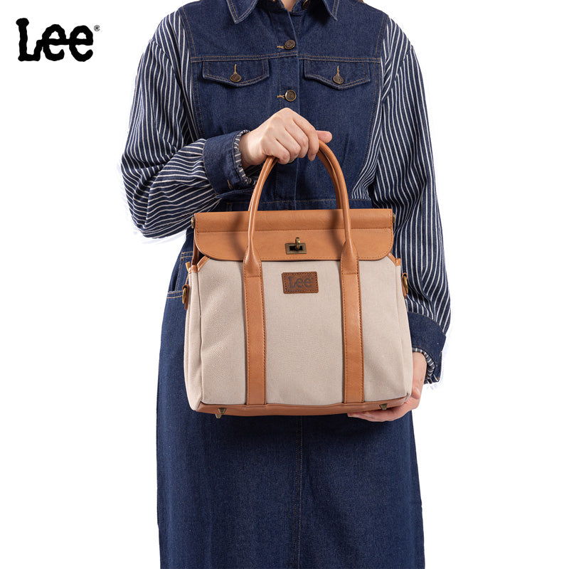 Lee Denim Canvas Leather Blend Crossbody Tote Bag