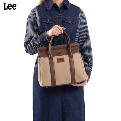 Lee Denim Canvas Leather Blend Crossbody Tote Bag