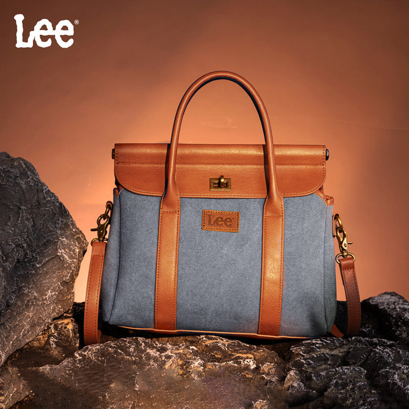 Lee Denim Canvas Leather Blend Crossbody Tote Bag