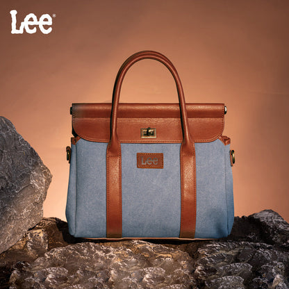 Lee Denim Canvas Leather Blend Crossbody Tote Bag