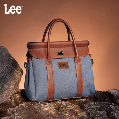 Lee Denim Canvas Leather Blend Crossbody Tote Bag