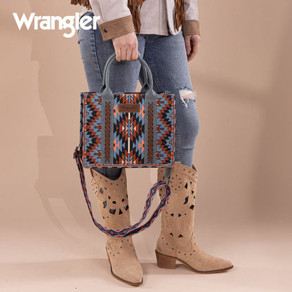 Wrangler Aztec Embroidered Whipstitch Canvas Tote Bag