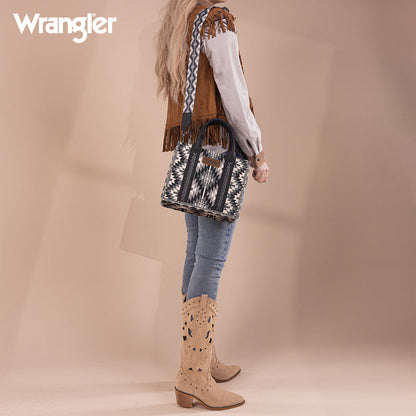 Wrangler Aztec Embroidered Whipstitch Canvas Tote Bag