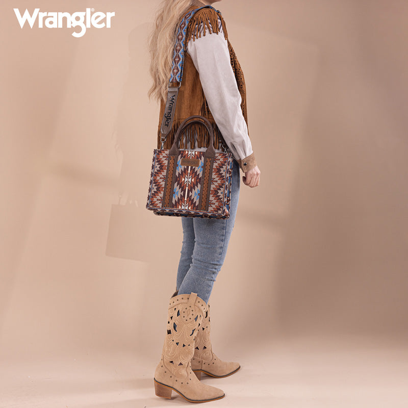 Wrangler Aztec Embroidered Whipstitch Canvas Tote Bag