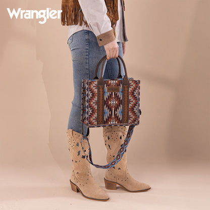 Wrangler Aztec Embroidered Whipstitch Canvas Tote Bag