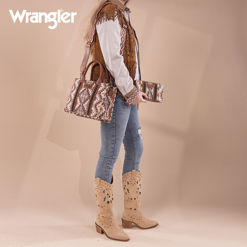 Wrangler Aztec Embroidered Whipstitch Canvas Tote Bag