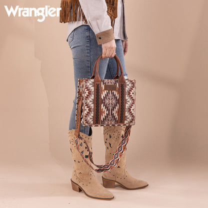 Wrangler Aztec Embroidered Whipstitch Canvas Tote Bag