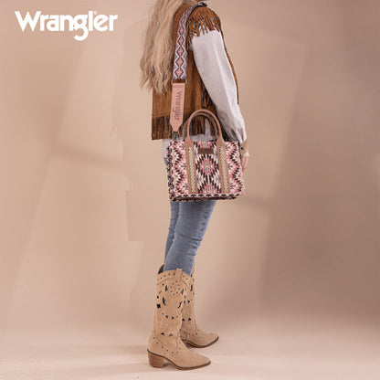 Wrangler Aztec Embroidered Whipstitch Canvas Tote Bag