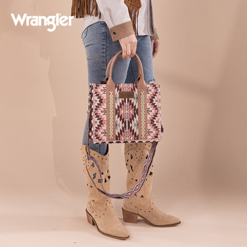 Wrangler Aztec Embroidered Whipstitch Canvas Tote Bag