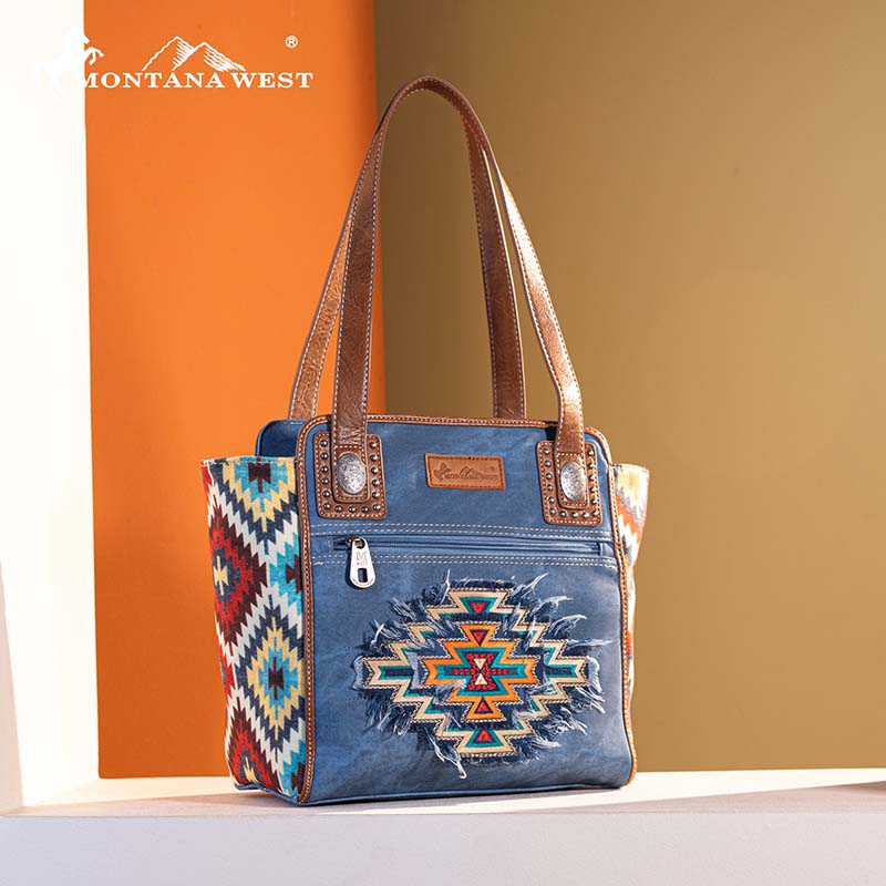 Montana West Aztec Jean Denim Collection Tote