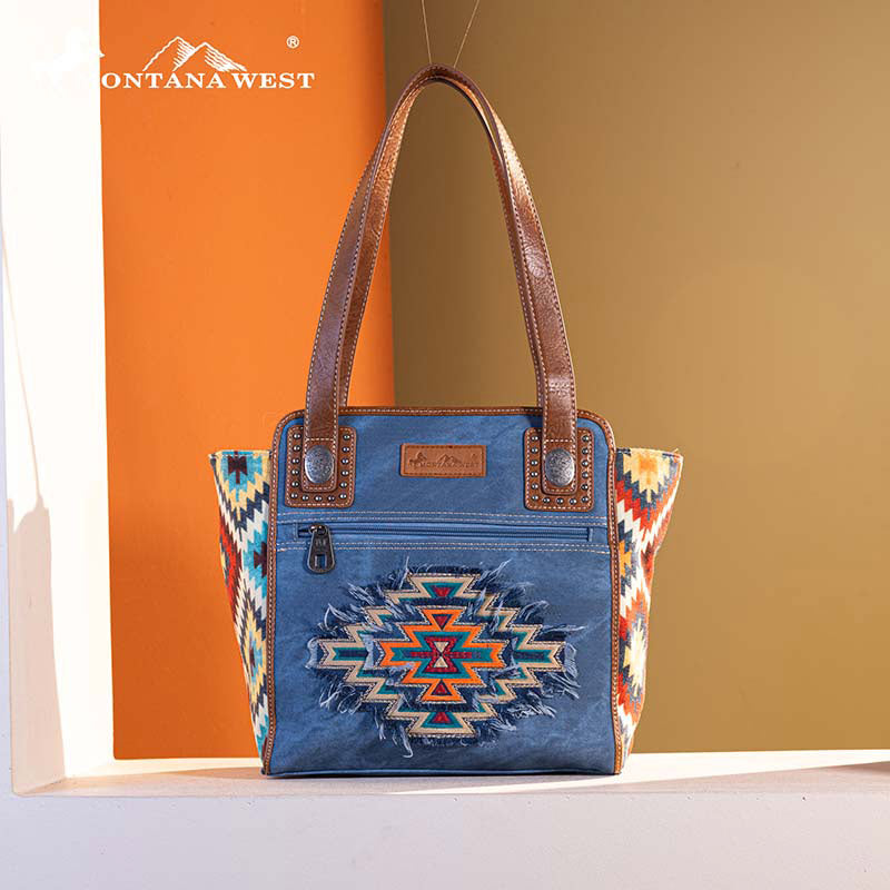 Montana West Aztec Jean Denim Collection Tote