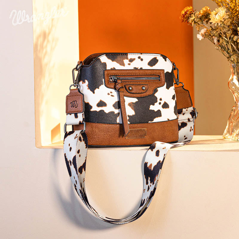 Wrangler Zippered Cow Print Crossbody Bag