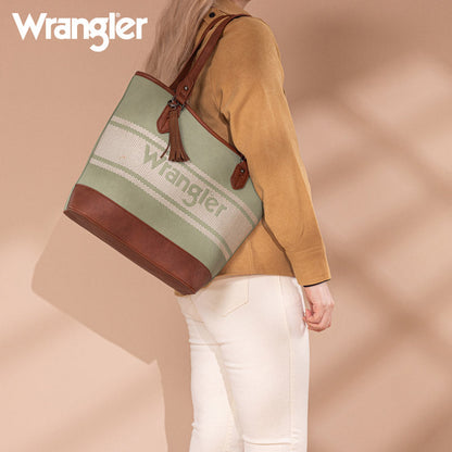 Wrangler Leather Trim Striped Canvas Tote Bag