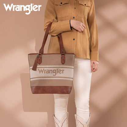 Wrangler Leather Trim Striped Canvas Tote Bag