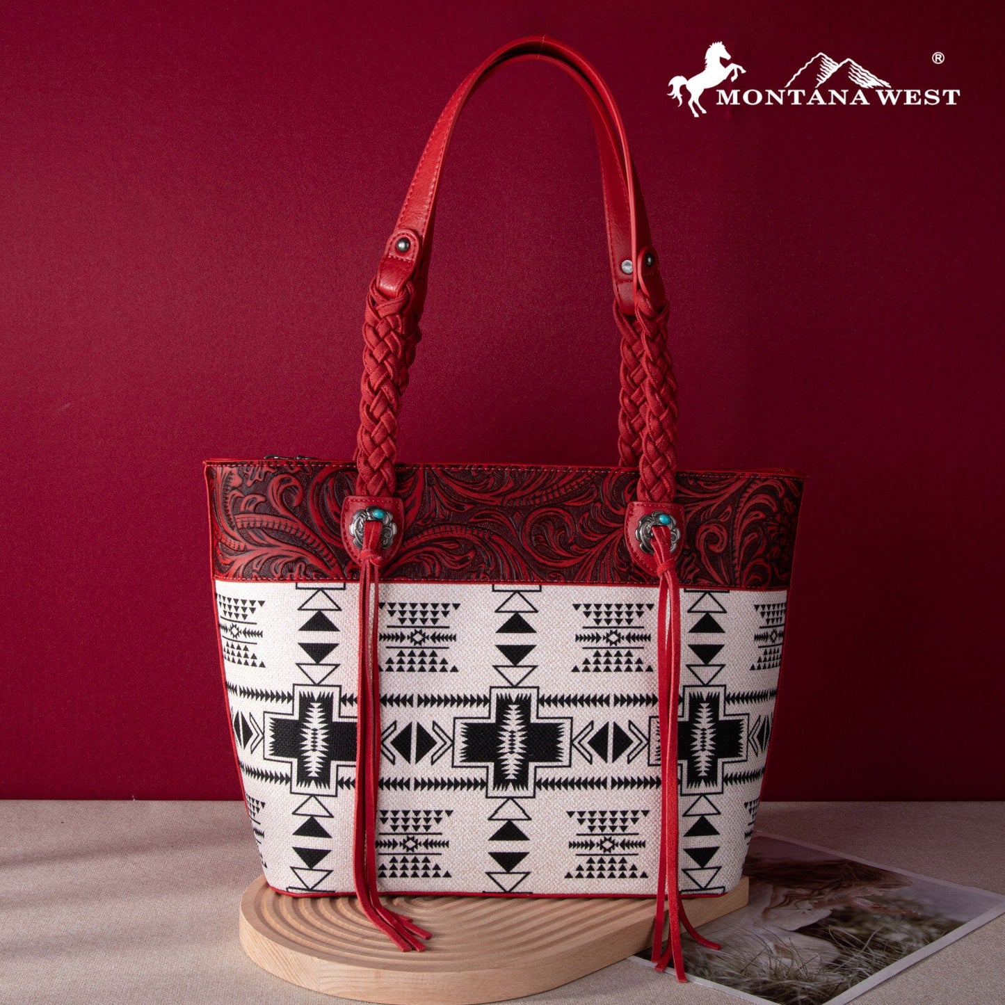 2024 New Montana West Braided Strap Aztec Collection Tote Bag