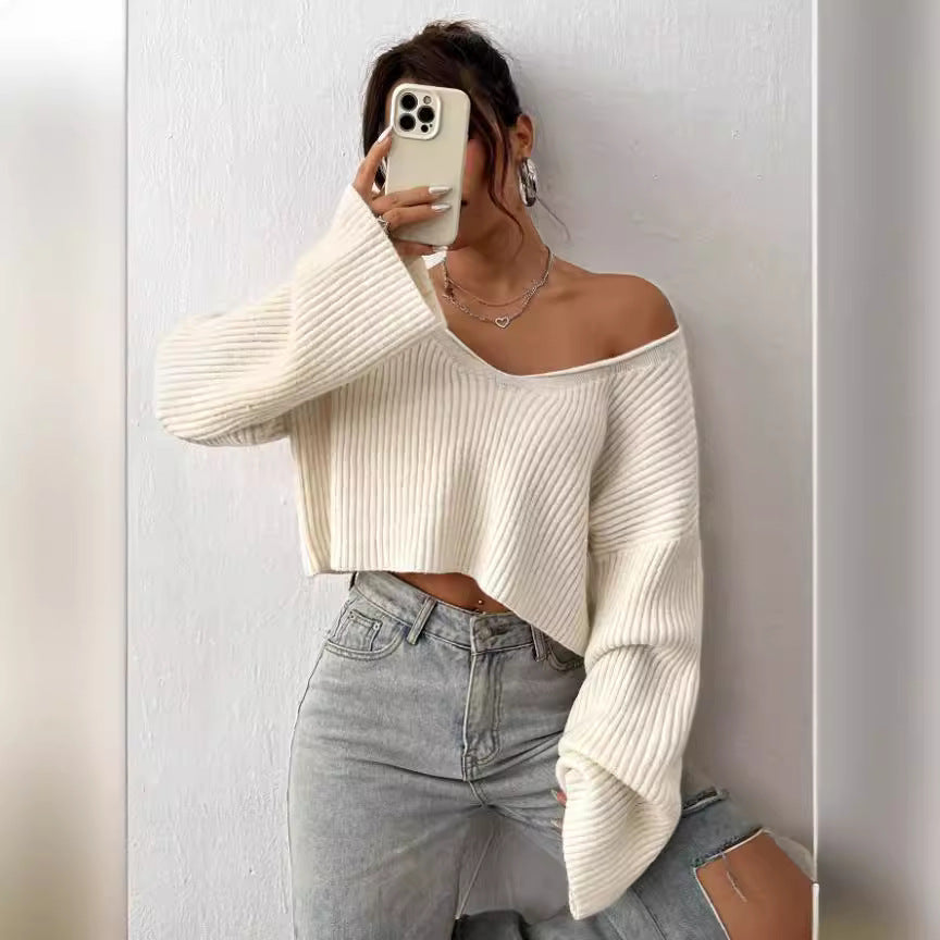 Clara V-Neck Ribbed Knit Sweater