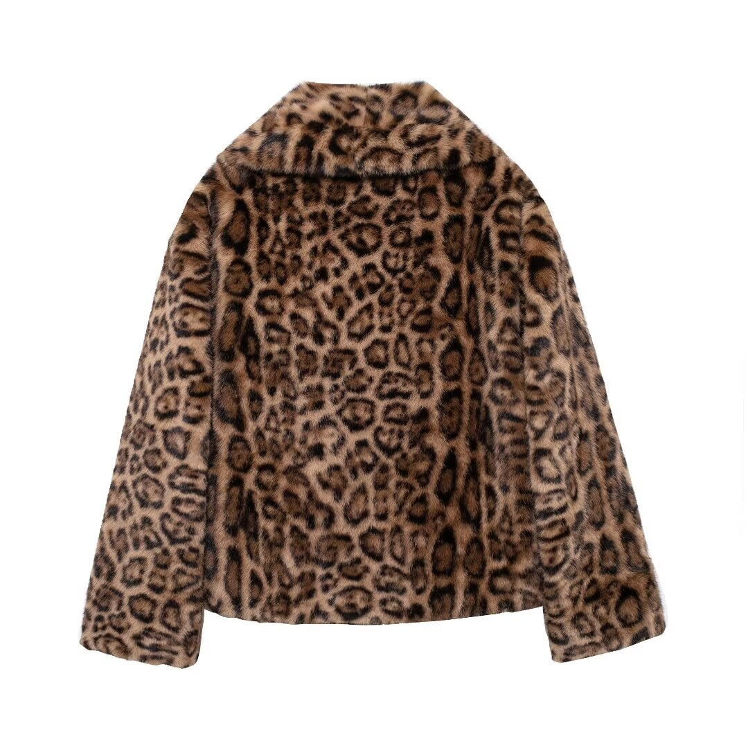 Leona Leopard Print Faux Fur Jacket