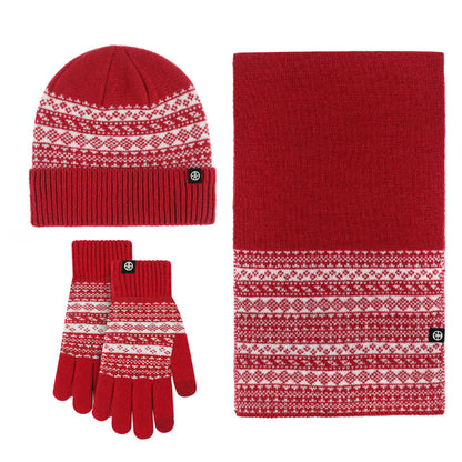 Unisex Christmas Snowflake Hat Gloves Scarf Knitted Set