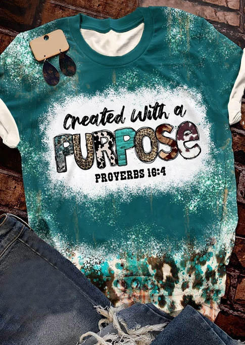 Created With A Purpose Proverbs 16:4 Leopard Cow T-Shirt Tee - Cyan