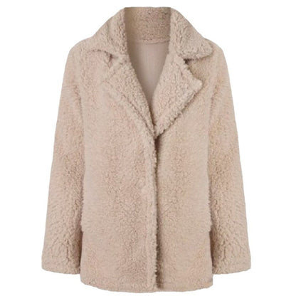 Plush Coat Lapel Solid Color Long Sleeve Cardigan Coat