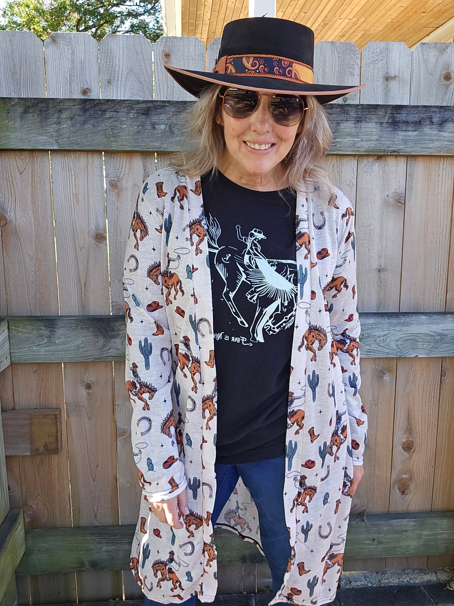 Rodeo Cowboy Print Lightweight Cardigan