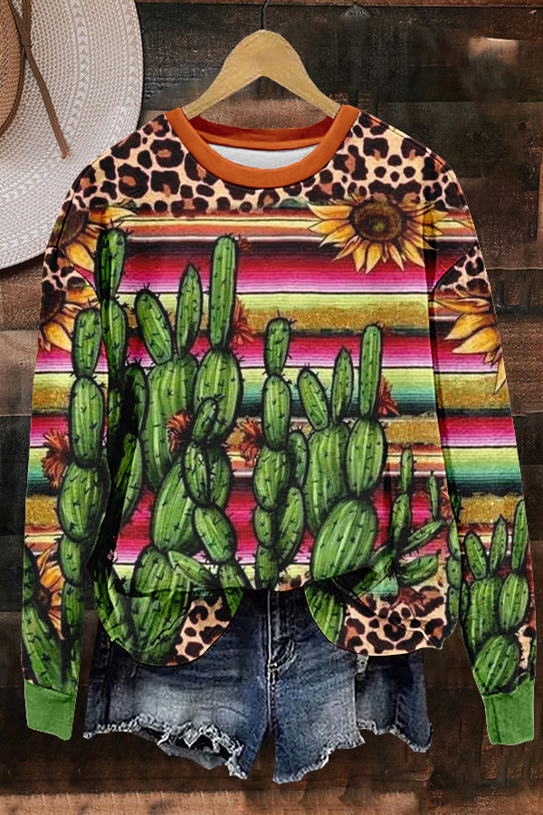 Western Cowboy Cactus Print Sweatshirt