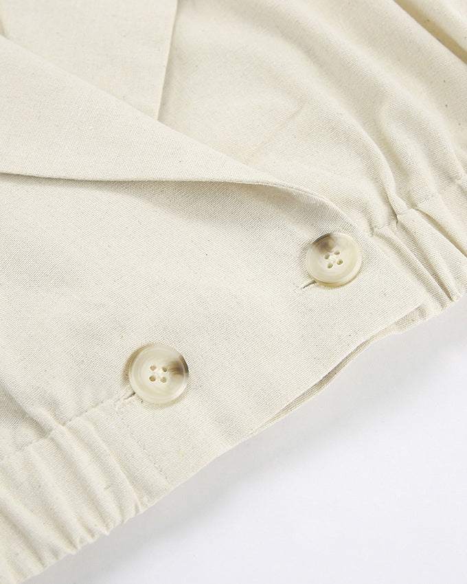 Cotton and Linen Lapel Sleeveless Cropped Vest