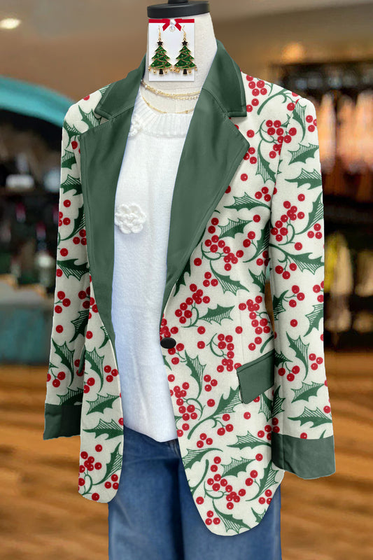 Vintage Christmas Print Long Sleeve Blazer