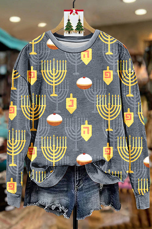 Hanukkah Menorah Print Sweatshirt