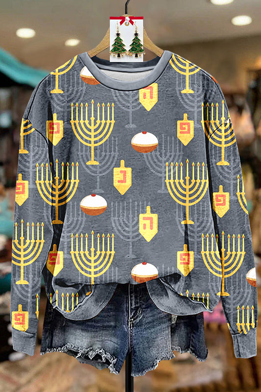 Hanukkah Menorah Print Sweatshirt