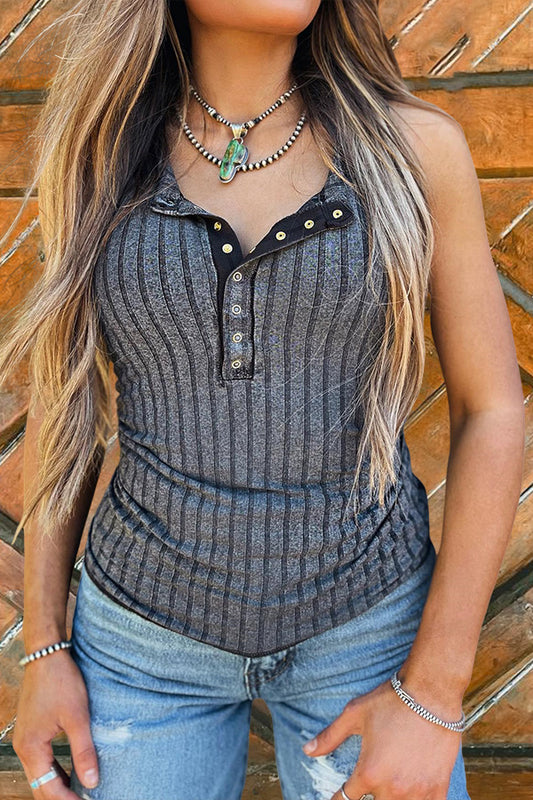 Buttoned Sleeveless Knitted Tank-0520