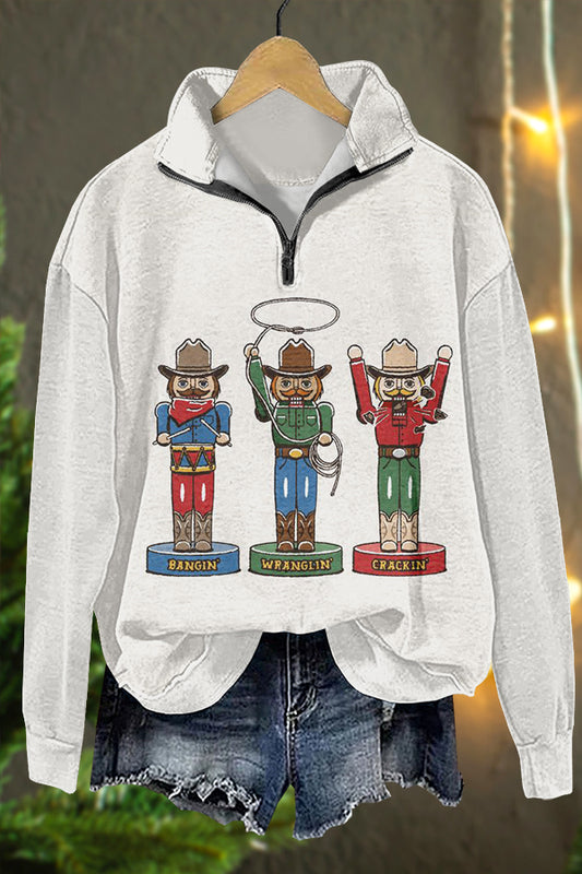 Western Cowboy Christmas Nutcracker Print Sweatshirt