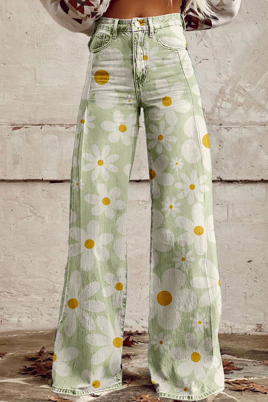 Casual Floral Print Wide Leg Pants