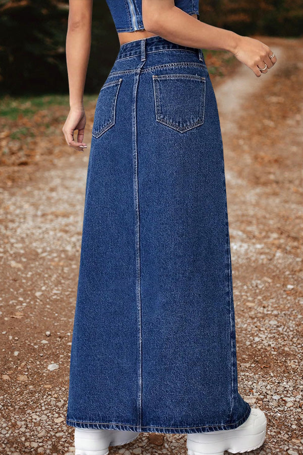 High Slit Denim Skirt