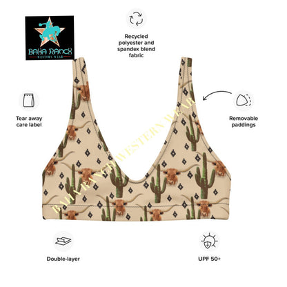 Ready To Ship Yeehaw Longhorn Cactus Bikini Top SIZE XL