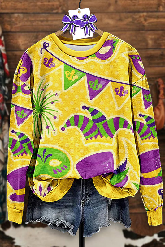 Vintage Mardi Gras Print Sweatshirt