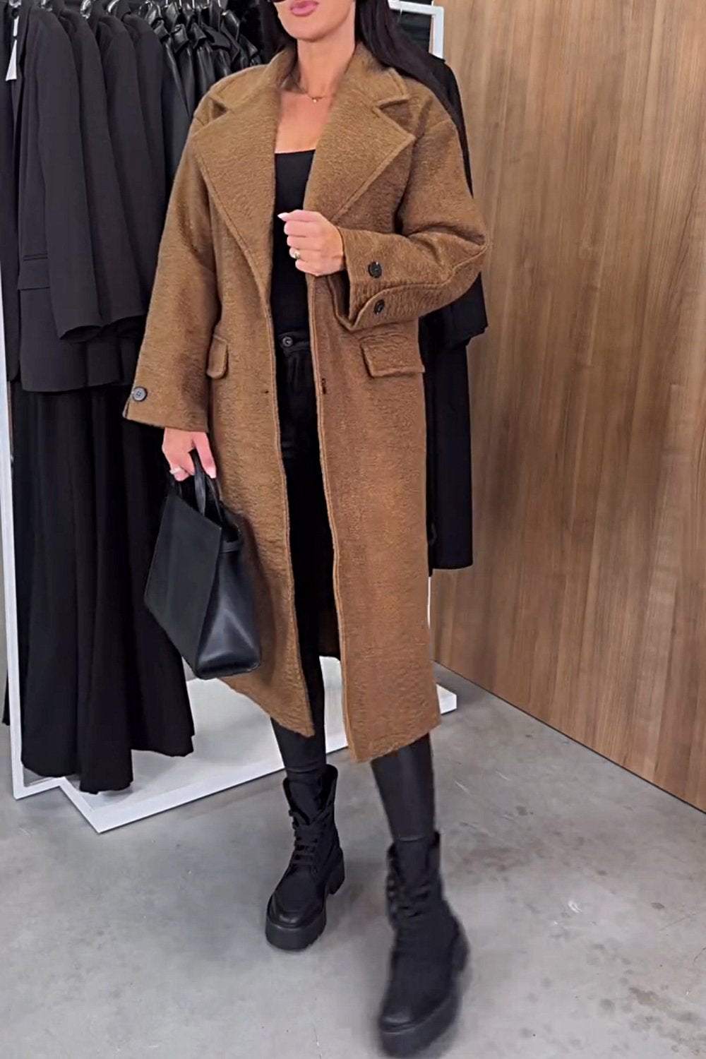 Women's Fashionable Lapel Woolen Coat