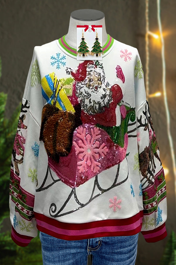 Santa Snowflake Print Sweatshirt