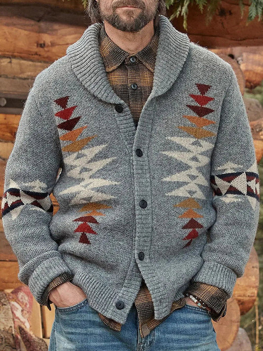 Men's Geometric Pattern Vintage Cozy Knit Cardigan