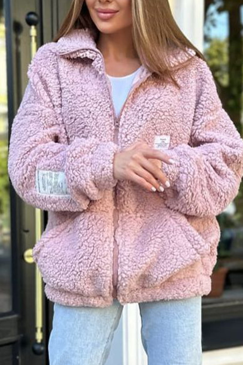 Women's Casual Solid Color Lambswool Coat