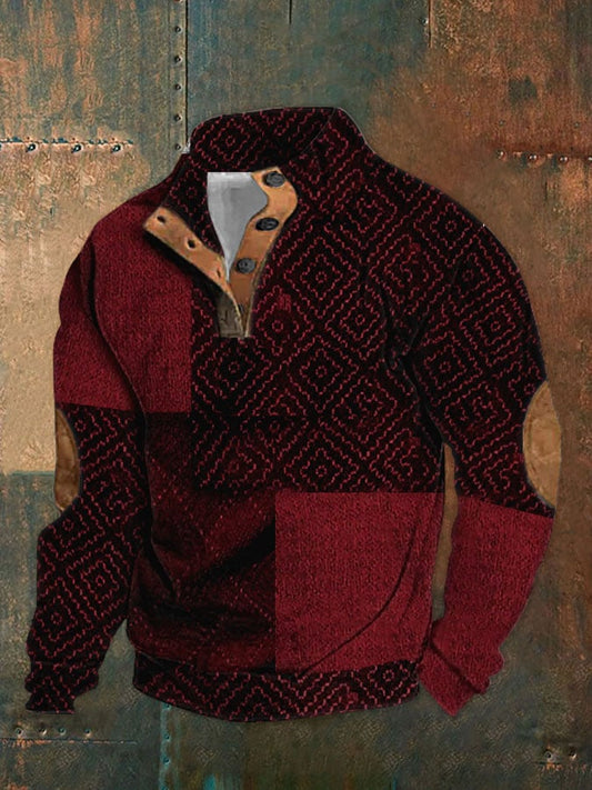 Men's Retro Braid Pattern Print Casual Pullover