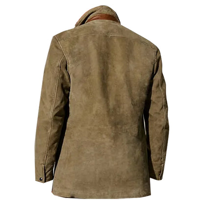 Plus Size Men Vintage Carlsbad Calfskin Leather Blazer With Merino Shearling Collar