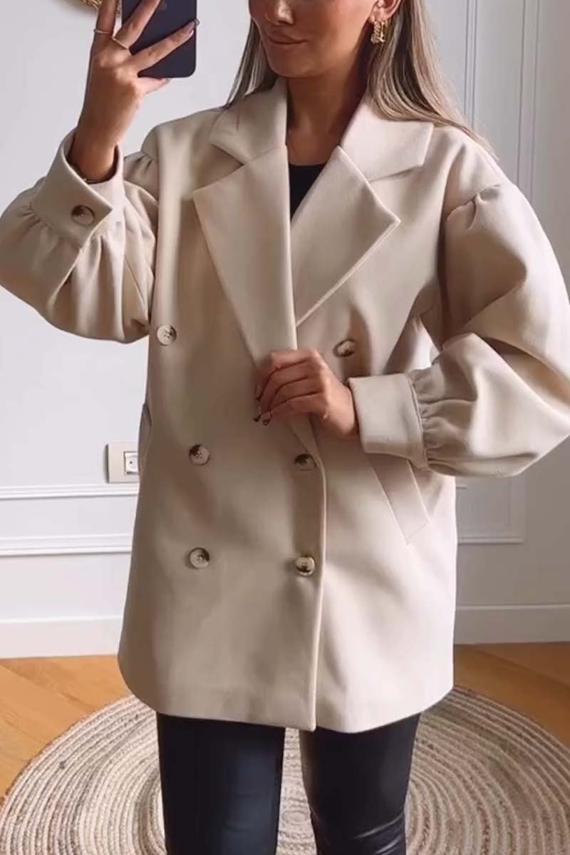 Women's casual puff sleeve double breasted coat