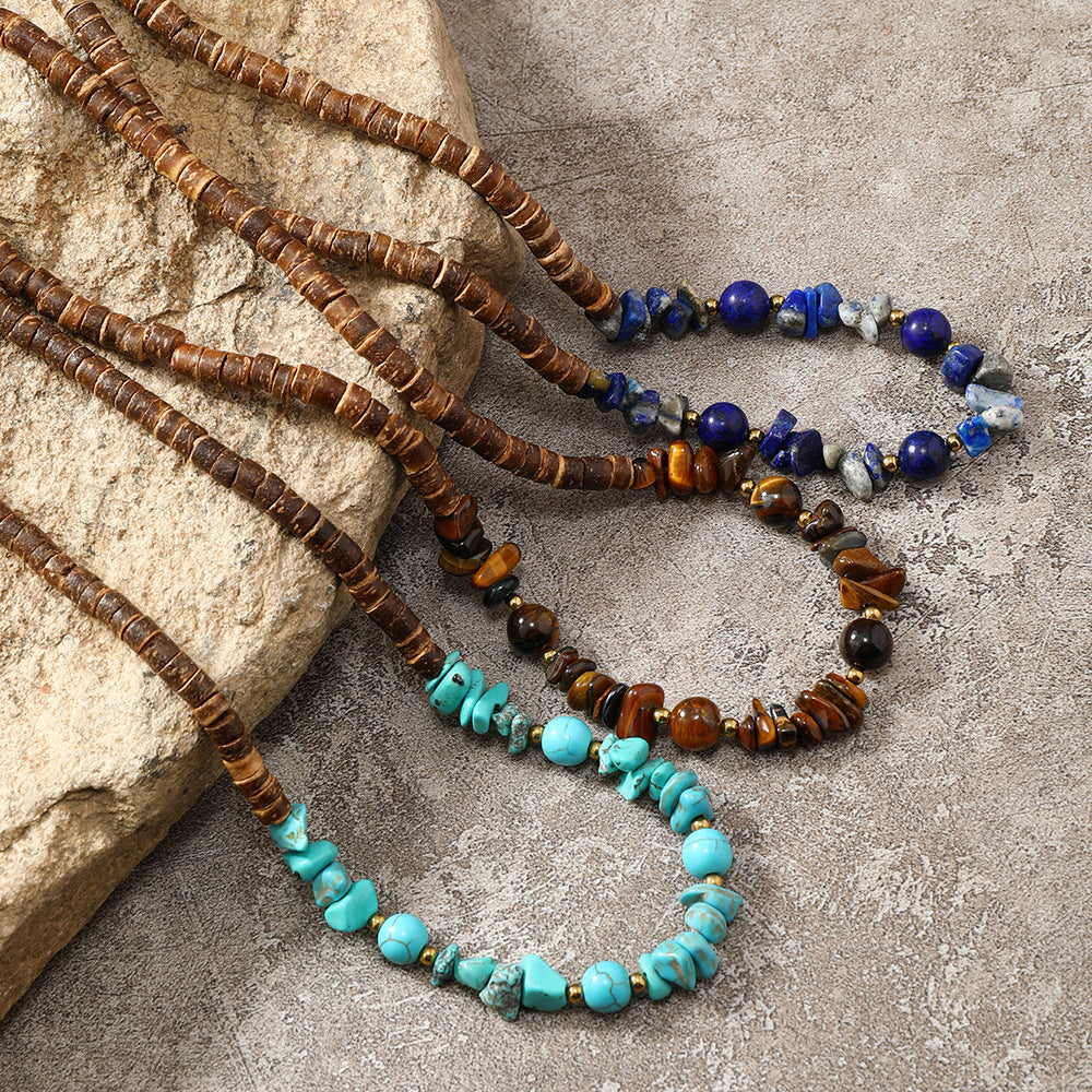 Women's Bohemian Coconut Shell Natural Stone String Necklace