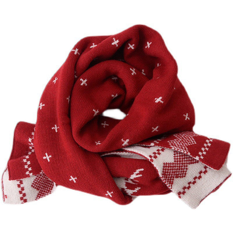 Christmas Elk Print Knit Scarf