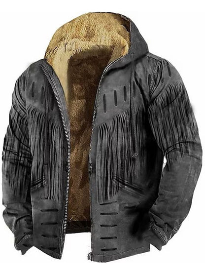 Retro Casual Forest Elk Print Velvet Men's Jacket