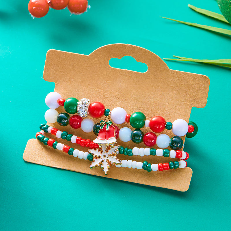 Christmas Snowflake Bell Beaded Bracelet