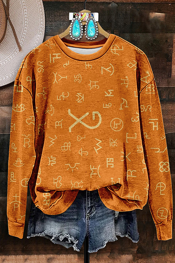 Vintage Western Symbols Print Sweatshirt