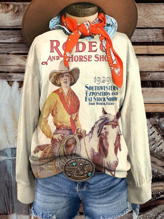 Women's 1929 Ft. Worth Fat Stock Show & Rodeo Casual Print Corduroy Sweatshirt