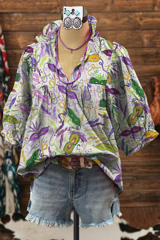 Elegant Contrasting Mardi Gras Blouse